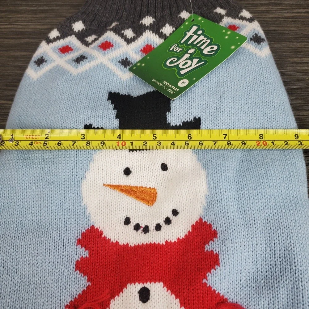 Time For Joy Medium Pet Winter Christmas Sweater With Snowman Light Blue